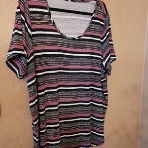Penningtons Pink and Black Striped Short Sleeve Top